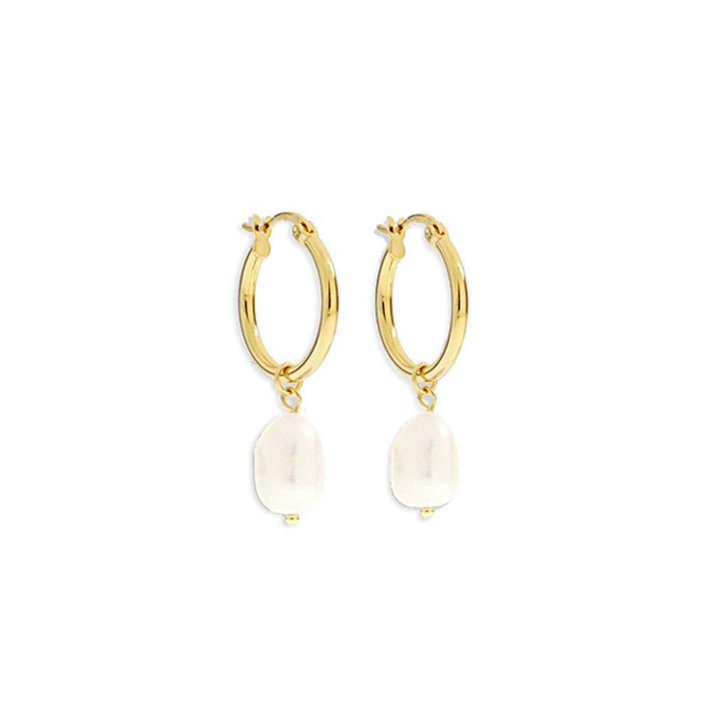 AOE | Augusta gold hoop & freshwater pearl earrings