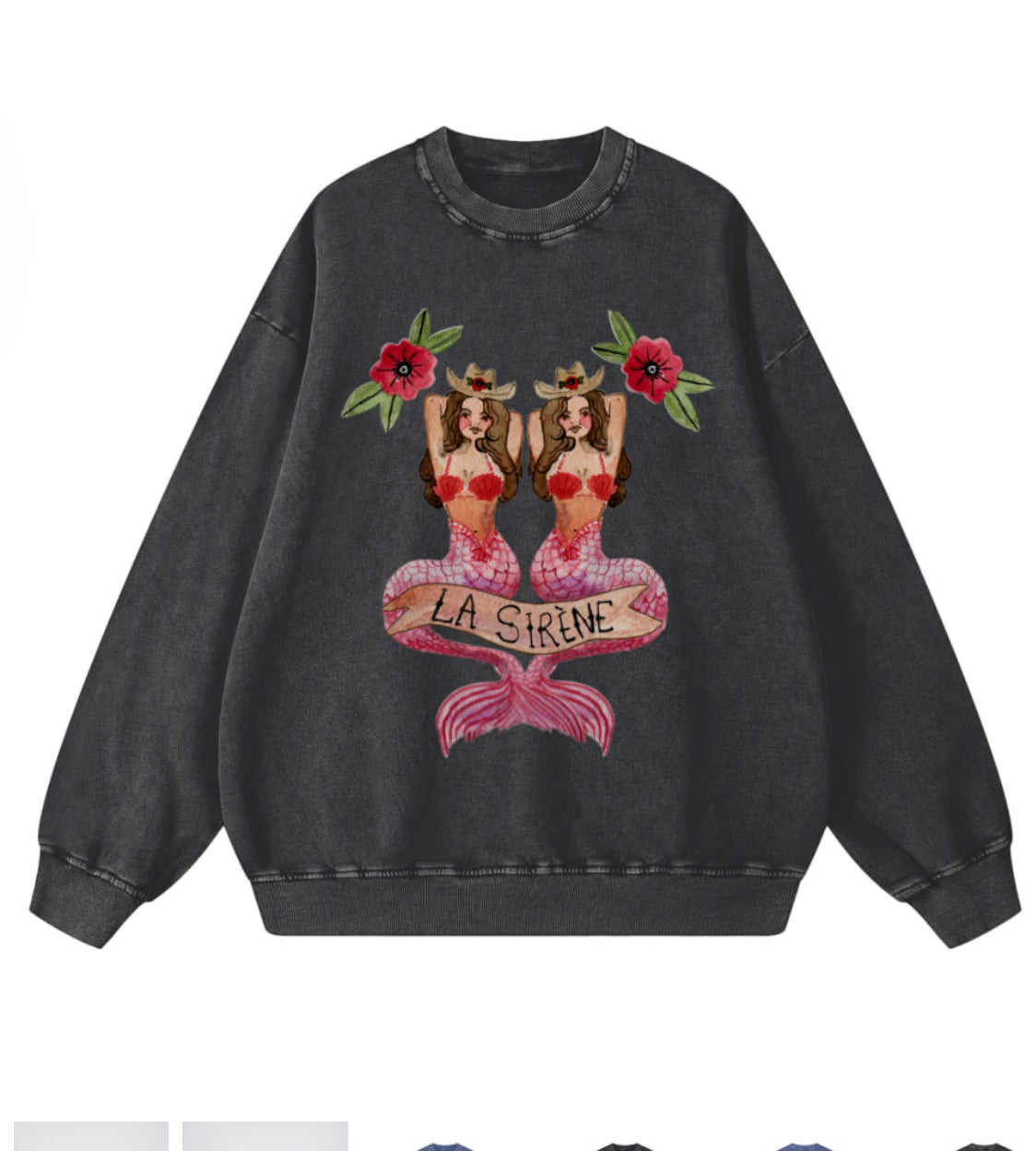 MAKU| LA SIRENE ACID WASH CREW NECK BLACK