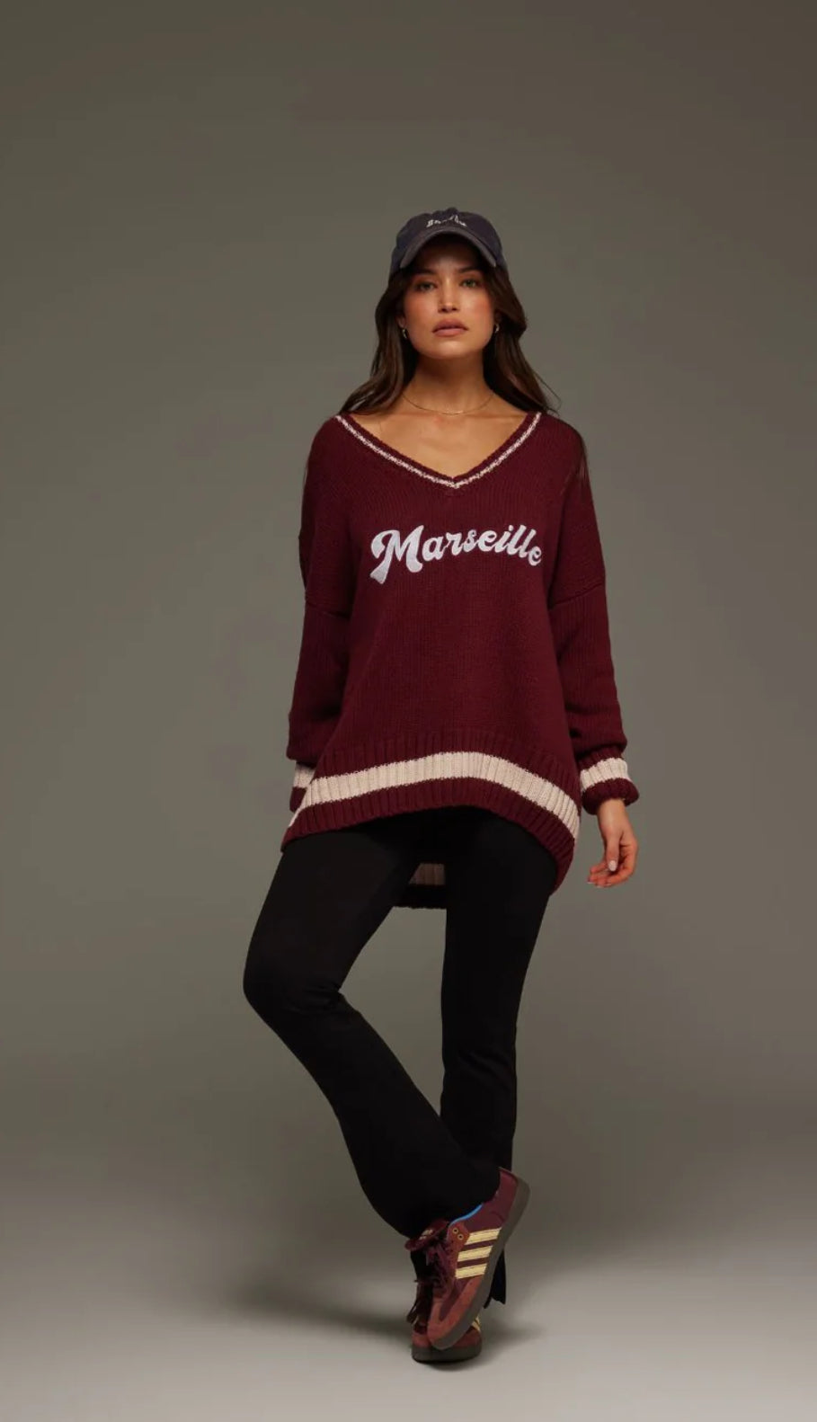 ARAMINTA JAMES | Marseille knit V-Neck sweater shirt red wine