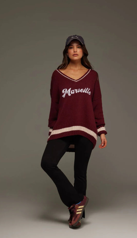 ARAMINTA JAMES | Marseille knit V-Neck sweater shirt red wine