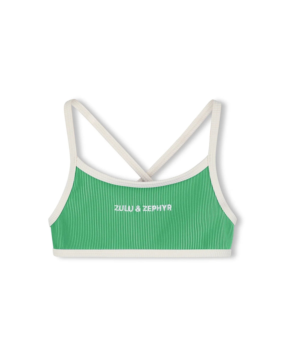 ZULU & ZEPHYR | MINI STRIPE RIB LOGO BIKINI TOP - PARROT GREEN