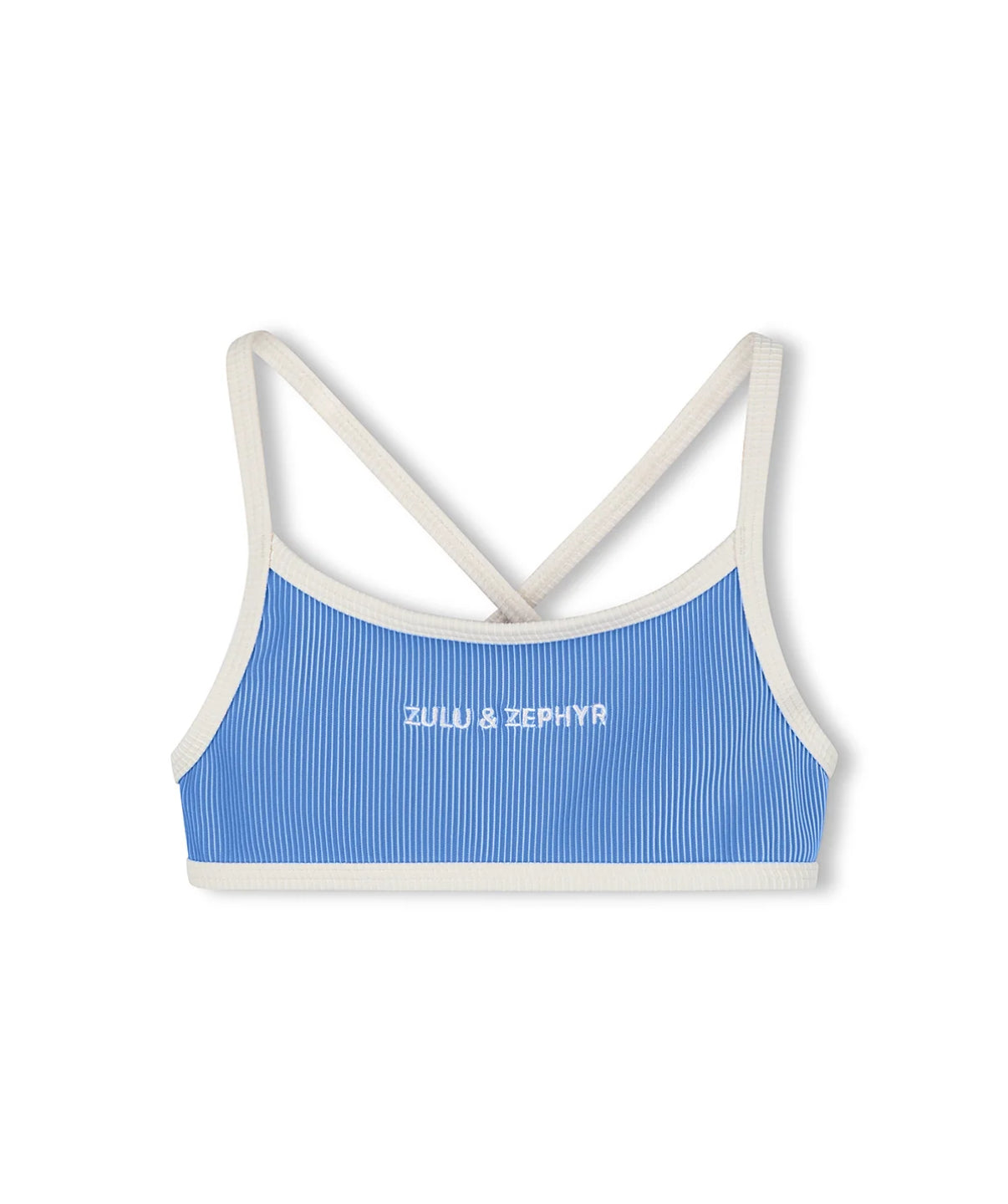 ZULU & ZEPHYR | MINI STRIPE RIB LOGO BIKINI TOP - SKY