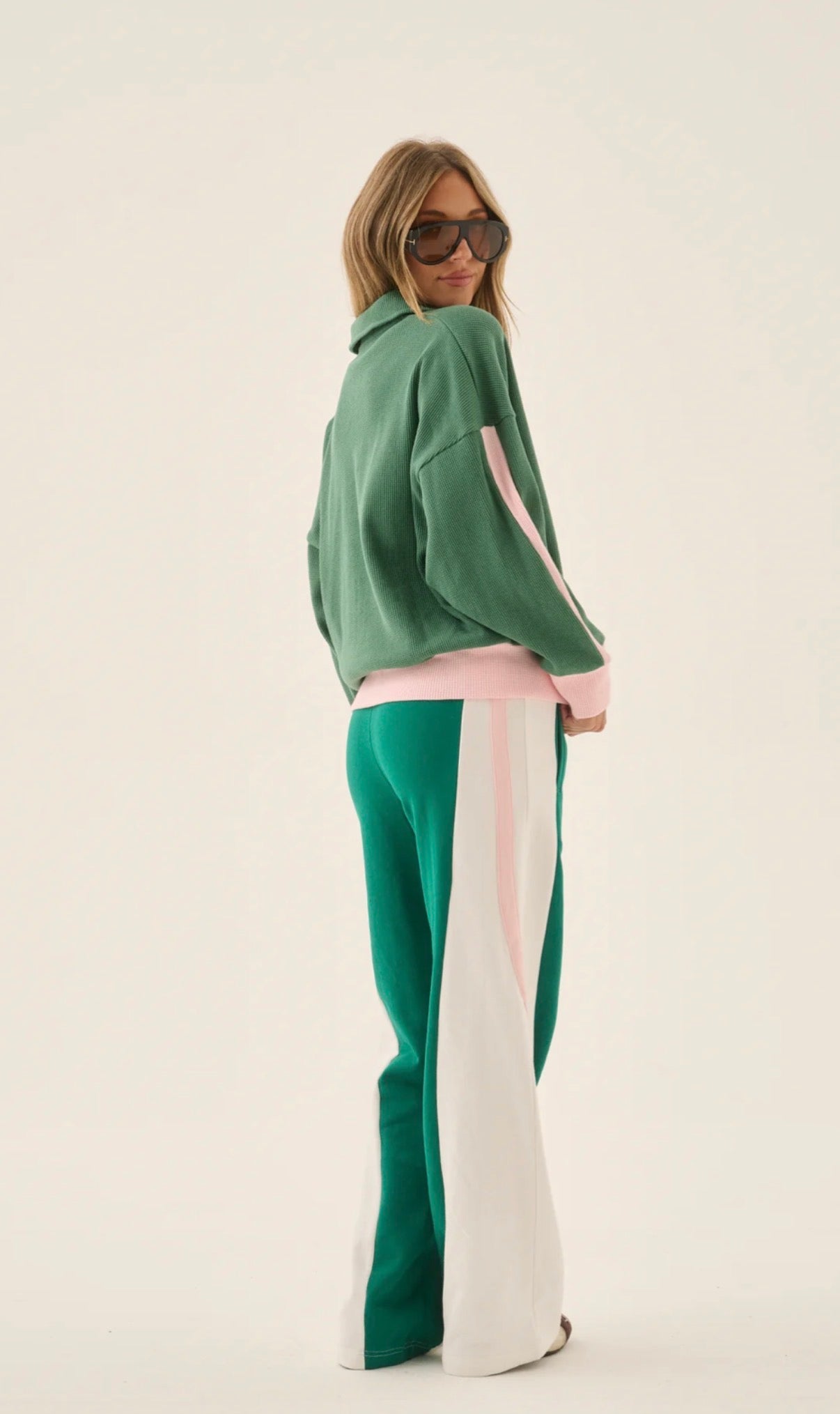 ARAMINTA JAMES | WAFFLE SPLICE SWEATSHIRT SAGE GREEN