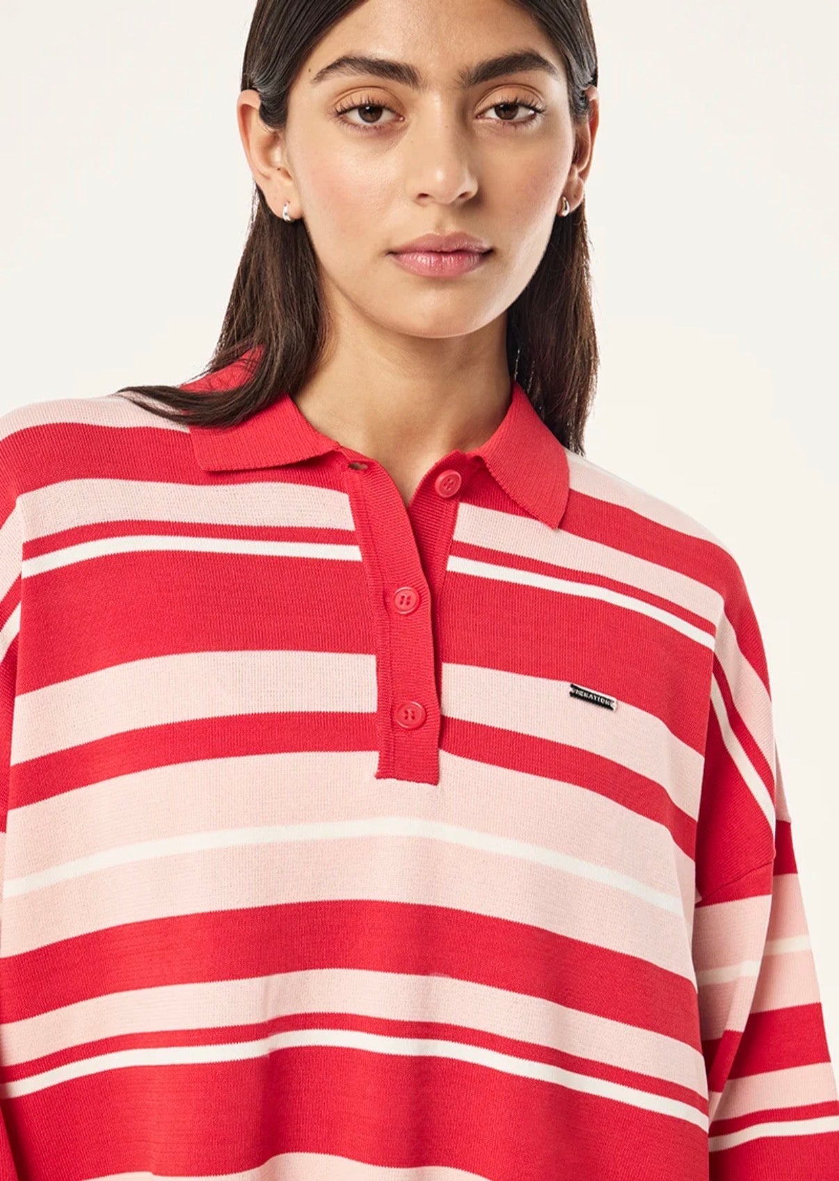 PE NATION | Strata Rugby Knit In Strawberry Stripe