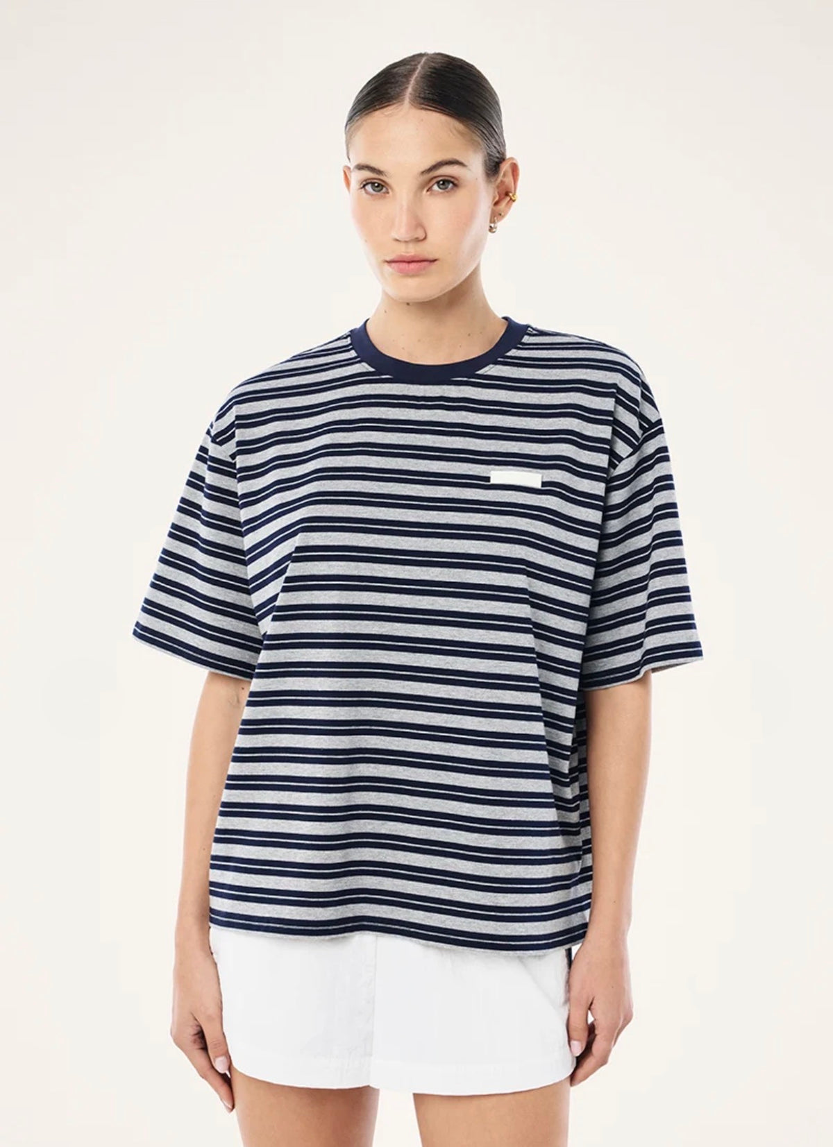 PE NATION | Oversized Spark Tee In Dark Navy Stripe