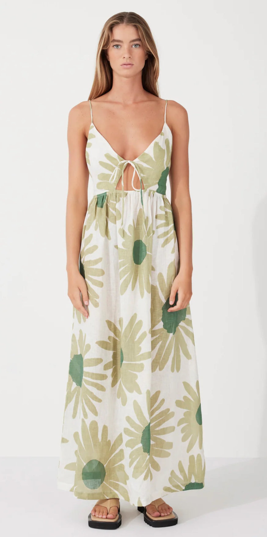 Zulu Zephyr Aloe Flower Linen Dress - Main Image