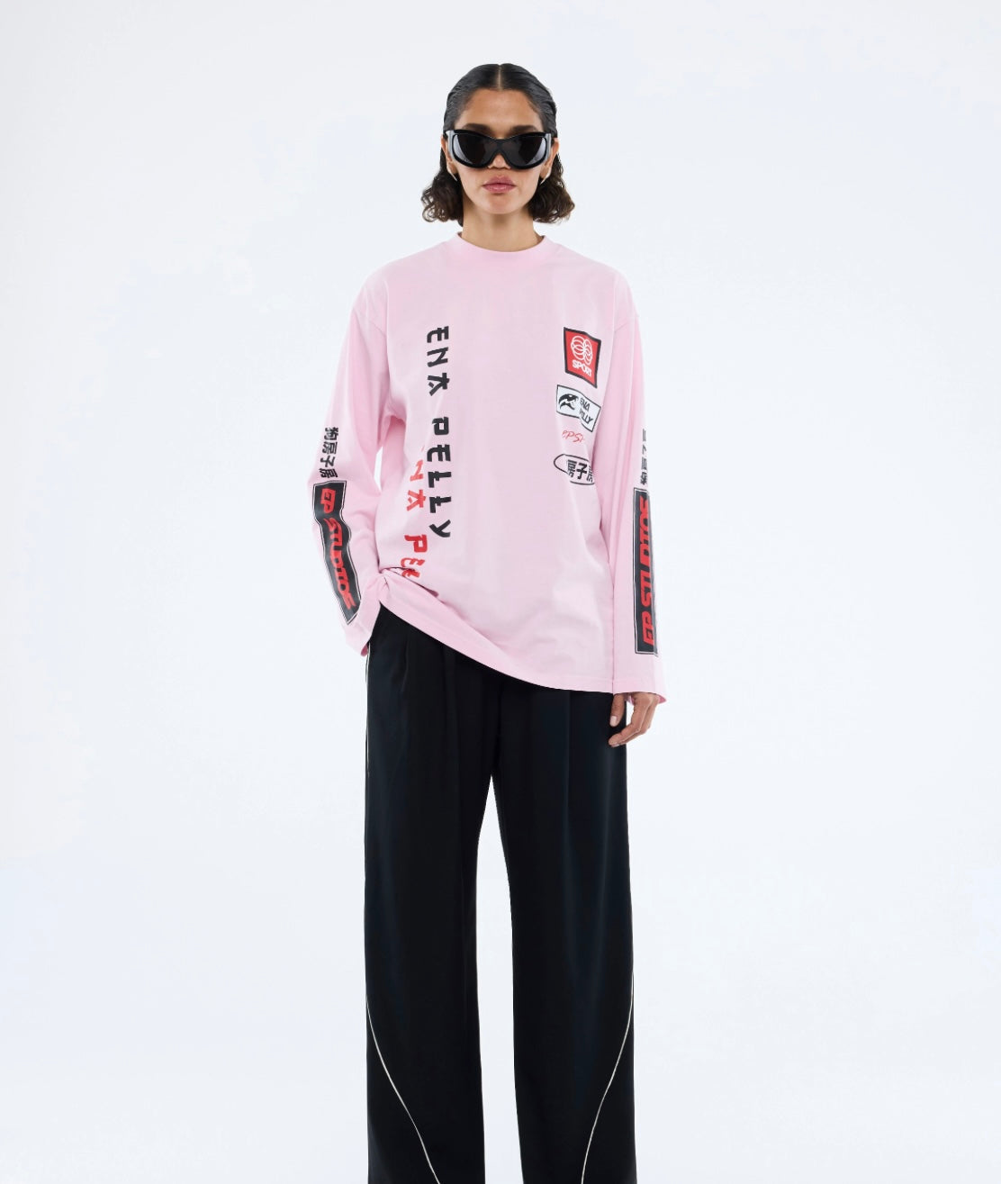 ENA PELLY | STREET SIGNS LONG SLEEVE TEE| PINK
