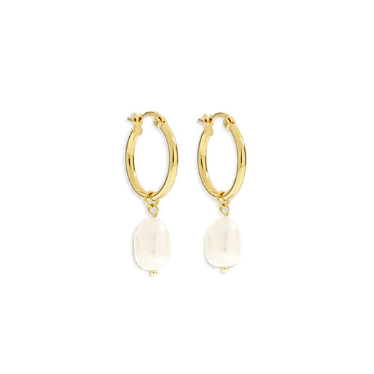 AOE | Augusta gold hoop & freshwater pearl earrings