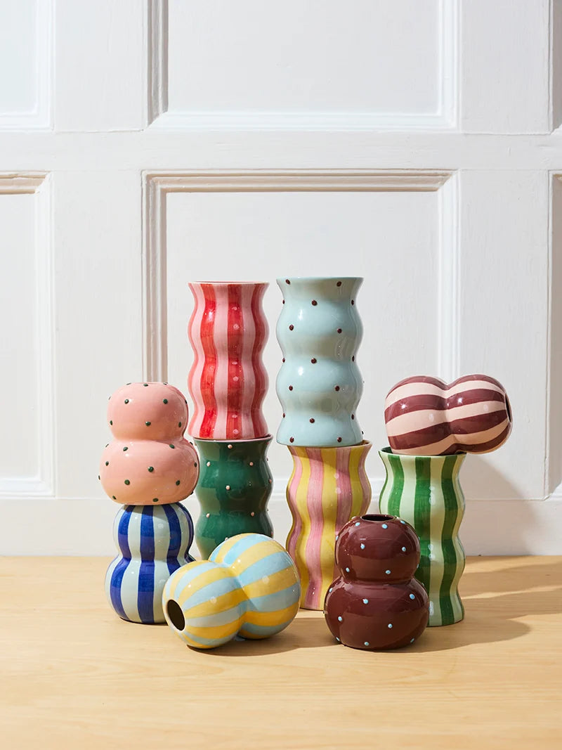 JONES AND CO | Palma Vase Blue Brown Dotty