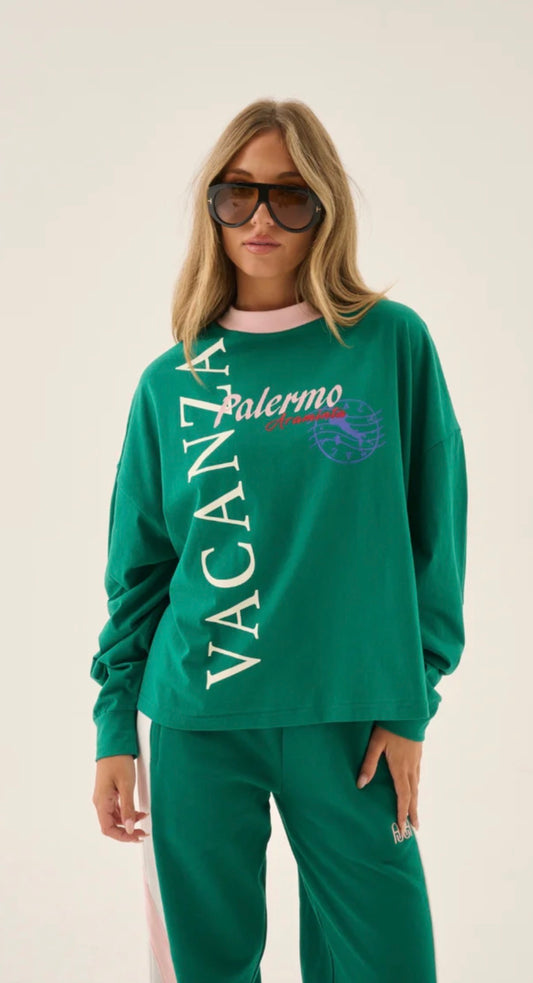 ARAMINTA JAMES | VACANZA LONG SLEEVE TEE SEA GREEN