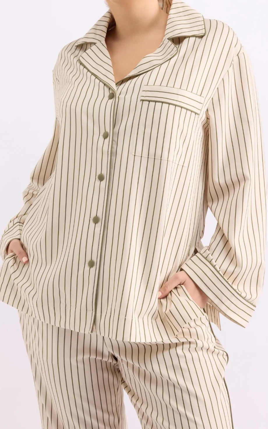 HOMMEY | Long Sleeve Sleep Shirt - Matcha Stripes