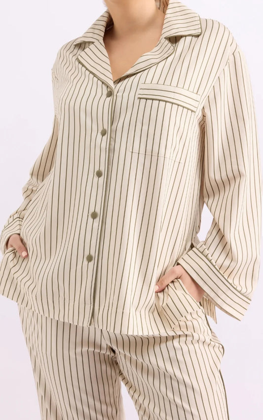 HOMMEY | Long Sleeve Sleep Shirt - Matcha Stripes