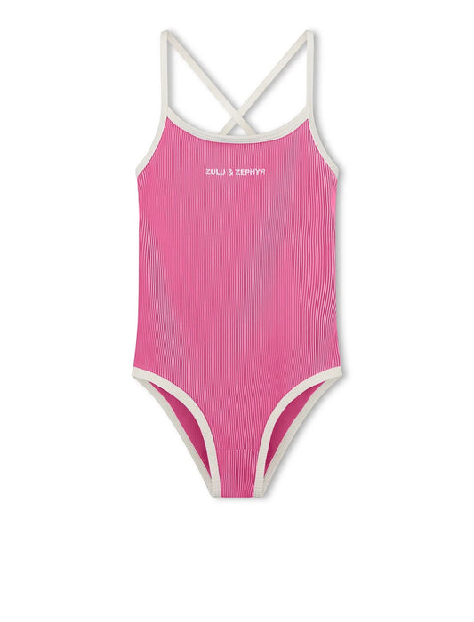 ZULU & ZEPHYR | MINI STRIPE RIB LOGO ONE PIECE - SHELL PINK