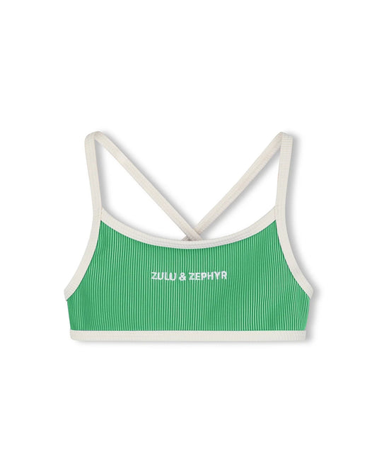 ZULU & ZEPHYR | MINI STRIPE RIB LOGO BIKINI TOP - PARROT GREEN