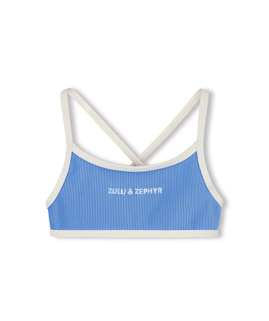 ZULU & ZEPHYR | MINI STRIPE RIB LOGO BIKINI TOP - SKY