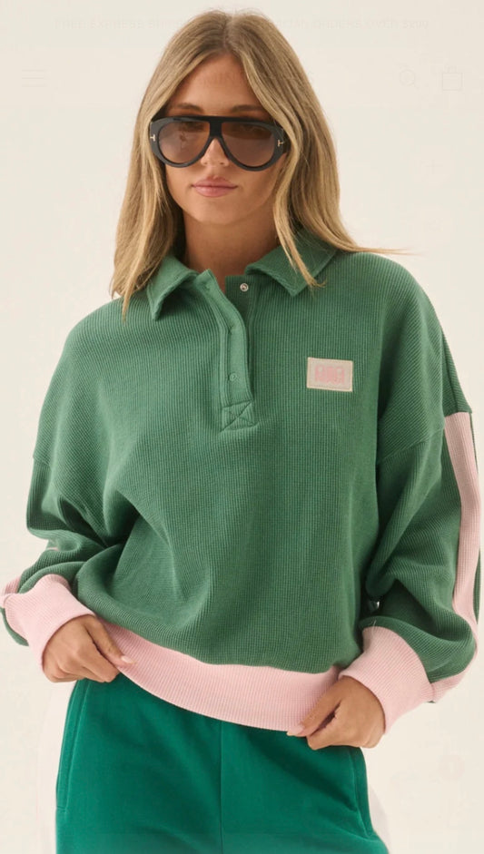 ARAMINTA JAMES | WAFFLE SPLICE SWEATSHIRT SAGE GREEN