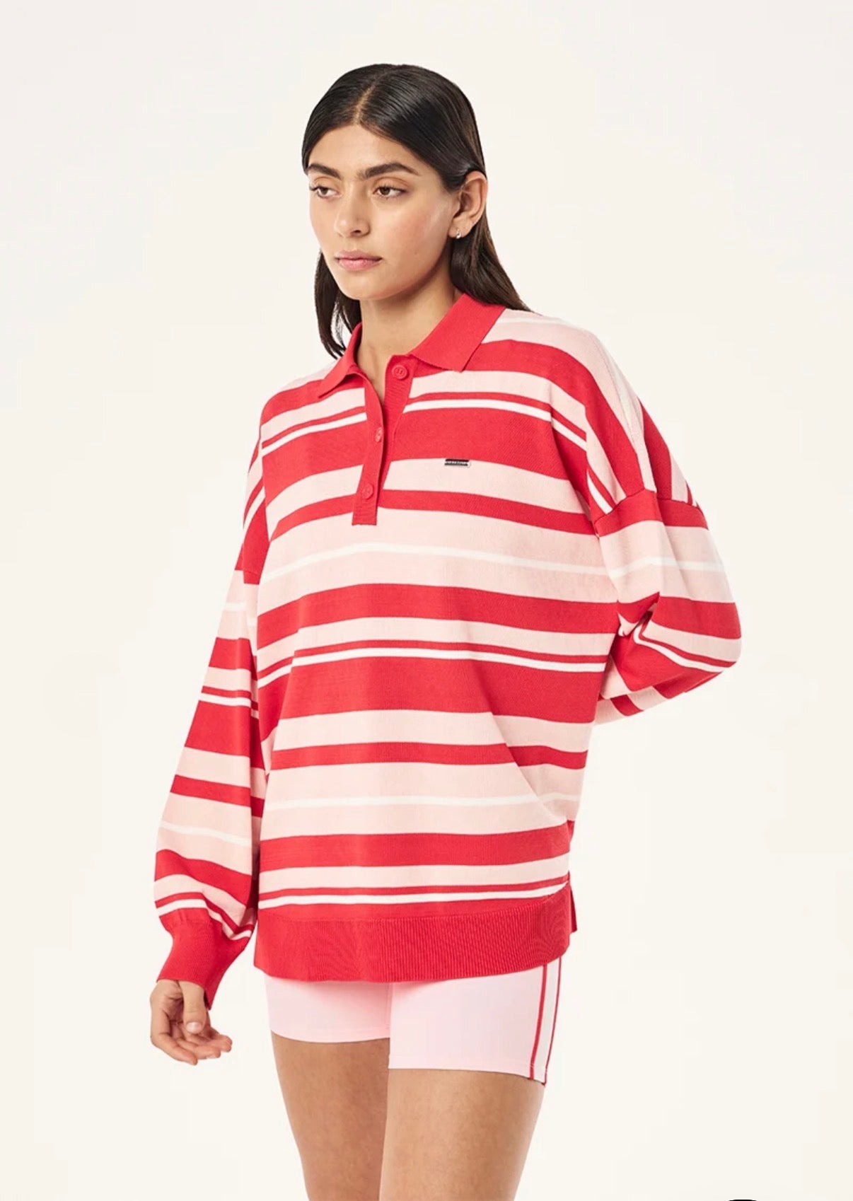PE NATION | Strata Rugby Knit In Strawberry Stripe