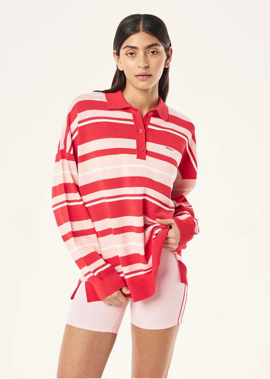 PE NATION | Strata Rugby Knit In Strawberry Stripe