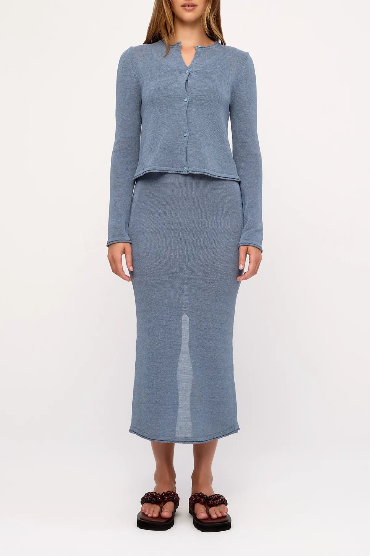 ZULU AND ZEPHYR | Textured Knit Cardigan Denim Blue