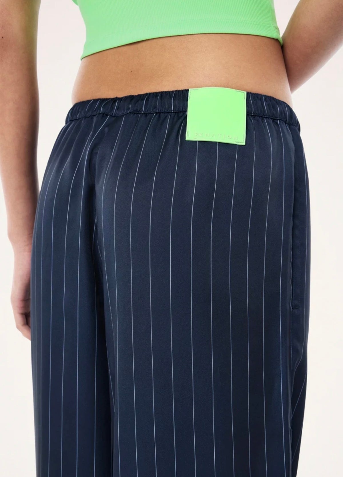 PE NATION | Balance Satin Pant In Dark Navy Pinstripe