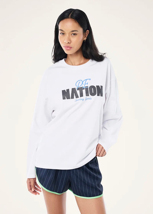 PE NATION | Champion Long Sleeve Heavyweight Tee In White