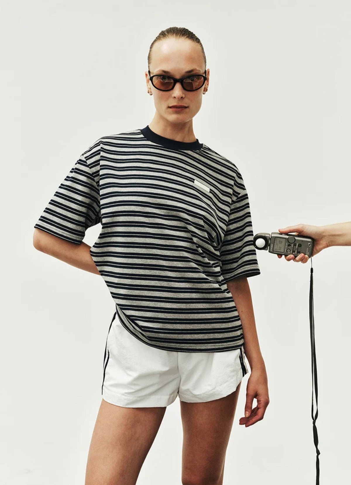 PE NATION | Oversized Spark Tee In Dark Navy Stripe