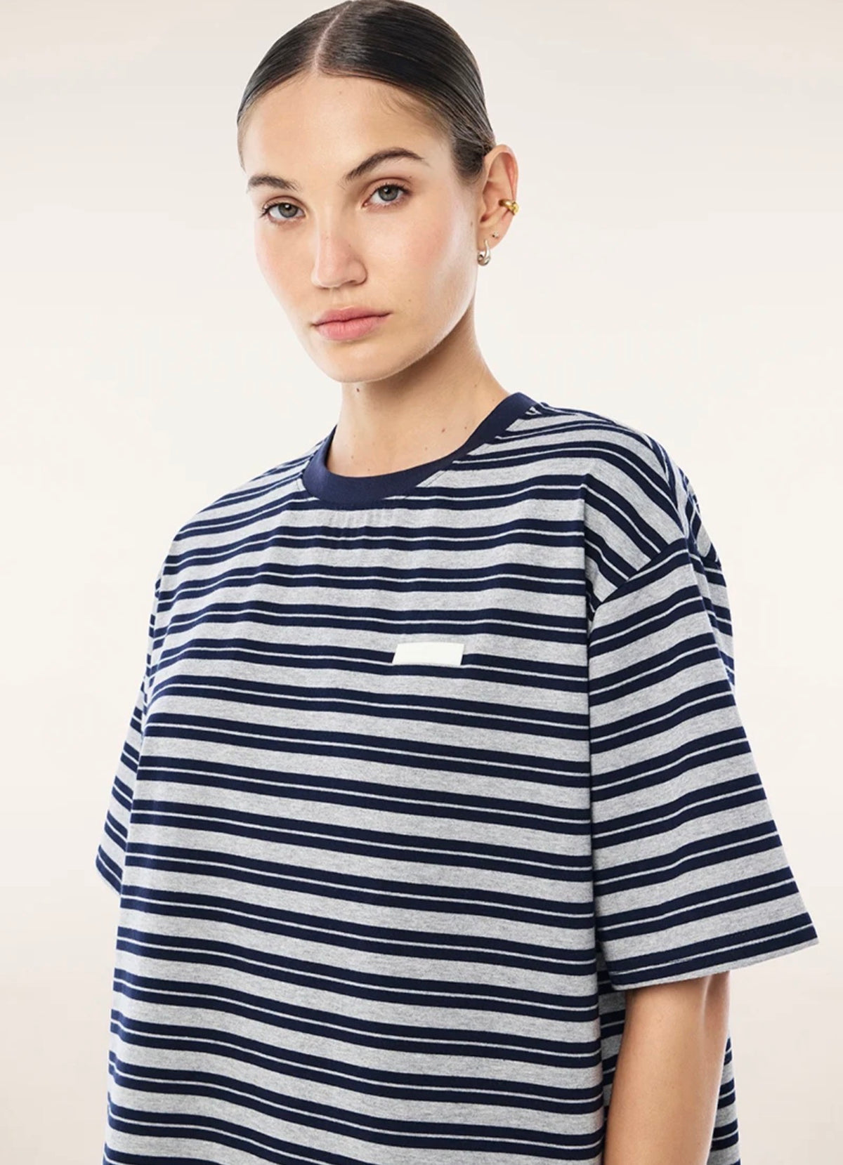 PE NATION | Oversized Spark Tee In Dark Navy Stripe