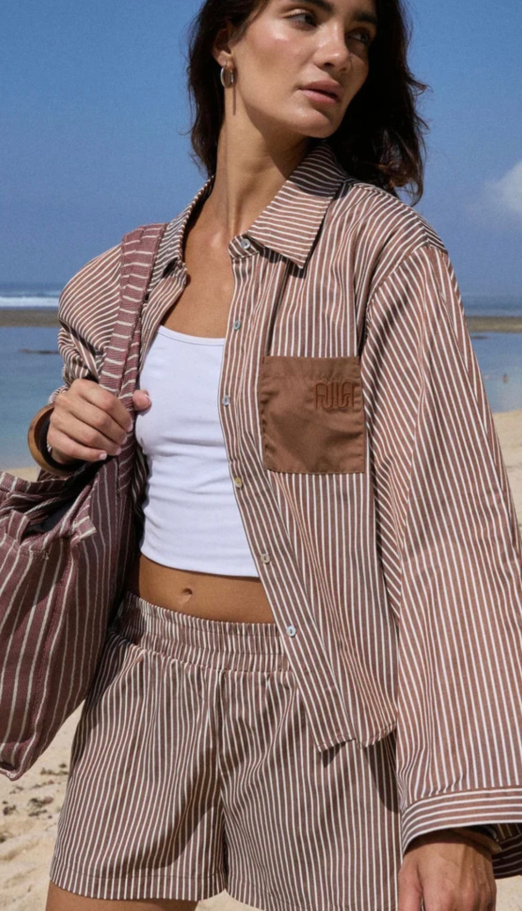 ARAMINTA JAMES | AJ STRIPE SHIRT CHOC STRIPE