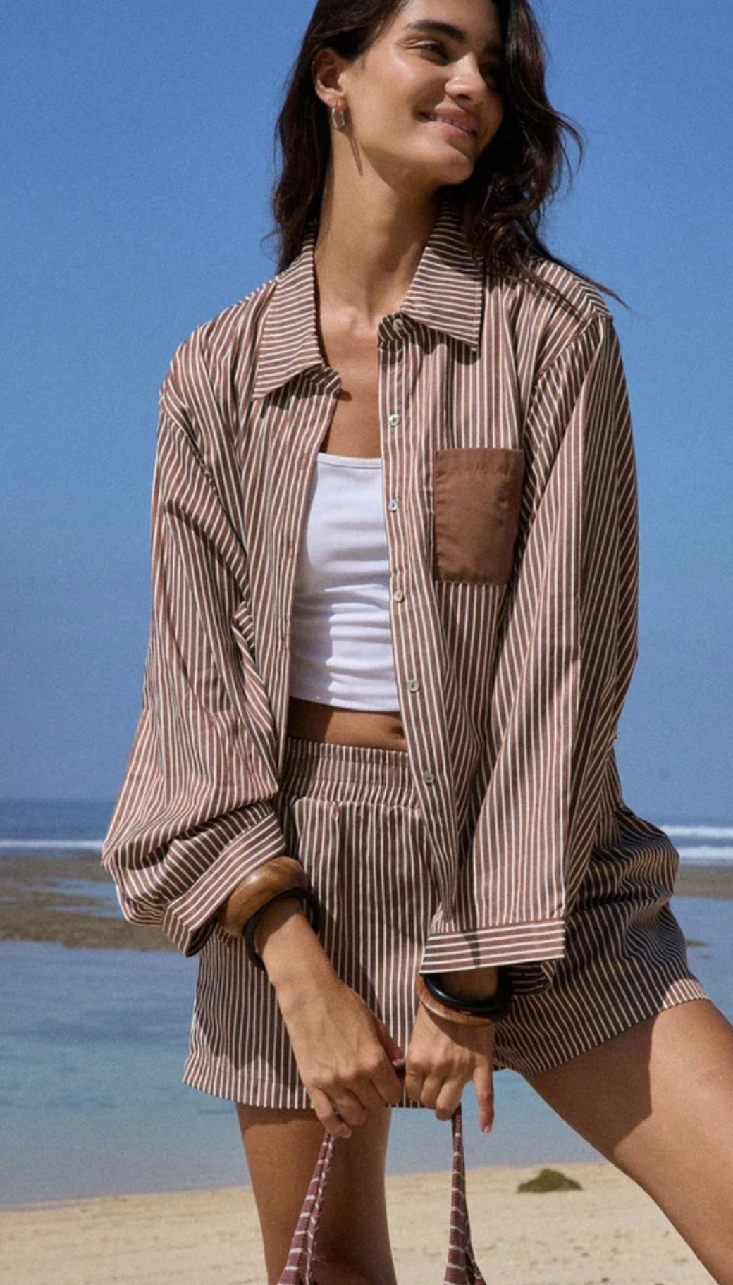 ARAMINTA JAMES | AJ STRIPE SHIRT CHOC STRIPE
